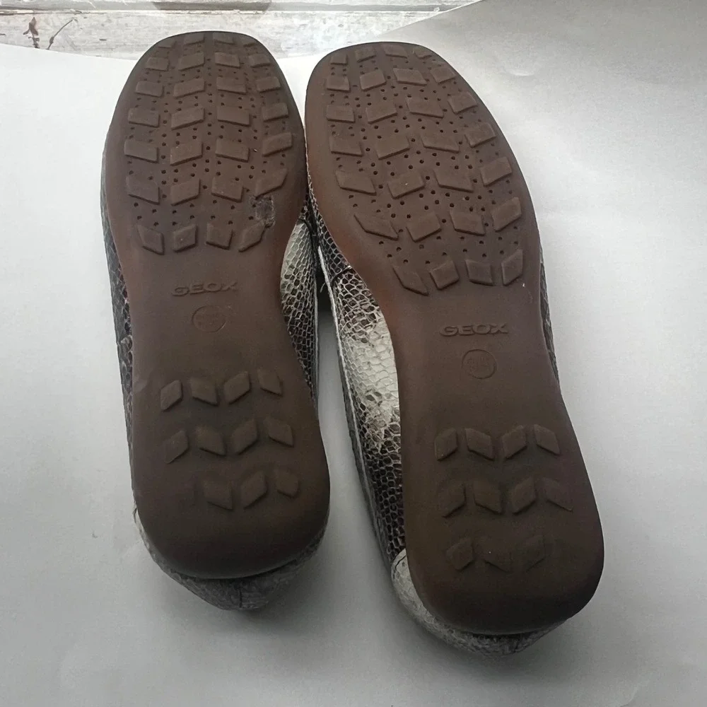 Geox Respira Womens Snakeskin Embossed Leather Horsebit Loafers‎ Brown Grey 37